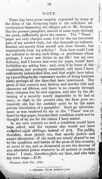 1852 letter to T.D. Sargent
