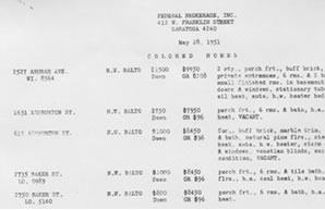 Example of listing of 'Colored Homes' dated May 28, 1951