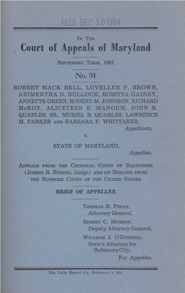 Bell v. Maryland brief of appellee, Court of Appeals (1961).