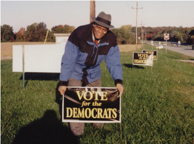 Larry Gibson at work on a 2000 get out the vote campaign.