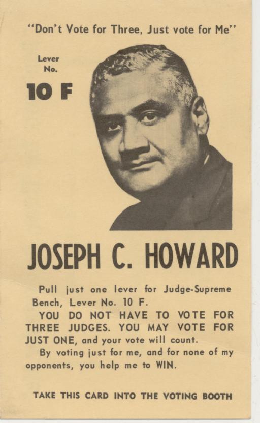 Joseph C. Howard for Judge - Supreme Bench of Baltimore City, 1968.